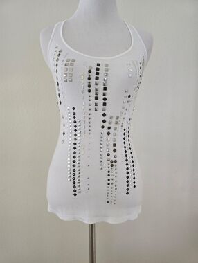Guess White Studded Scoop Neck Tank Top - Women